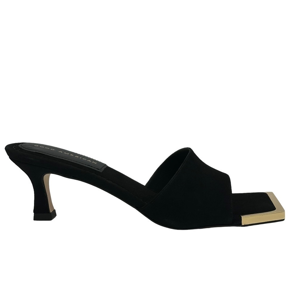 Good American Black Sandals with Gold Accents